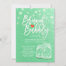 Brunch & Bubbly Brautparty Mason Jar Green Gold Einladung