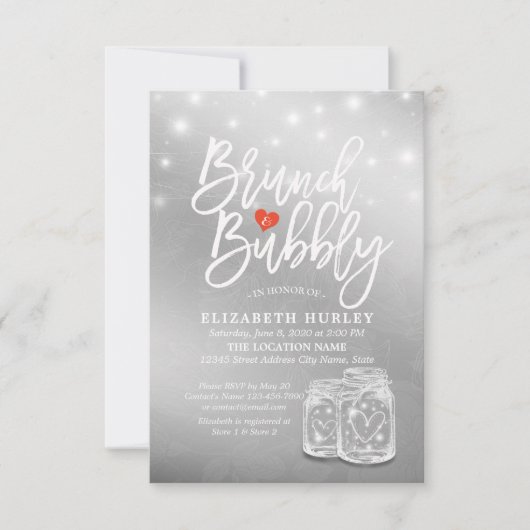 Brunch Bubbly Brautparty Mason Jar String Light Einladung (Vorderseite)