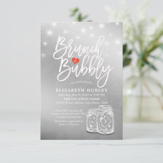 Brunch Bubbly Brautparty Mason Jar String Light Einladung (Stehend Vorderseite)