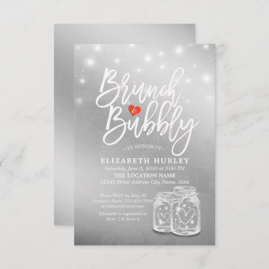 Brunch Bubbly Brautparty Mason Jar String Light Einladung (Vorne/Hinten)