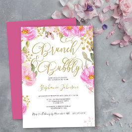 Brunch & Bubbly Brautparty mit Blumenrosa und Gold Einladung
