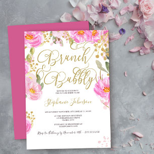 Brunch & Bubbly Brautparty mit Blumenrosa und Gold Einladung
