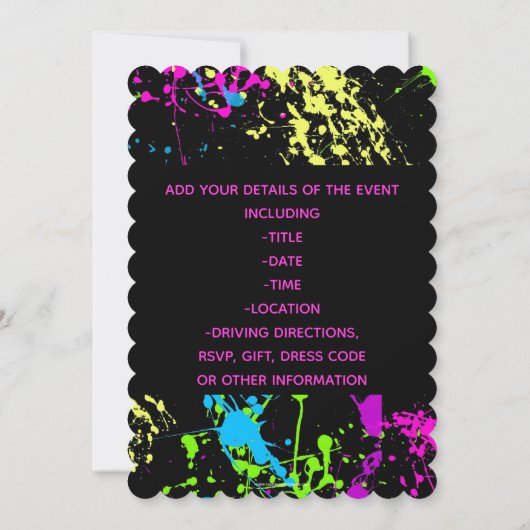 Brunch Bubbly Brautparty Neon Paint Spritzer Einladung (Rückseite)