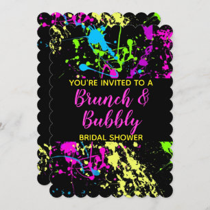 Brunch Bubbly Brautparty Neon Paint Spritzer Einladung