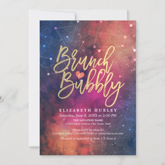 Brunch Bubbly Brautparty Night Star Sky Galaxy Einladung (Vorderseite)