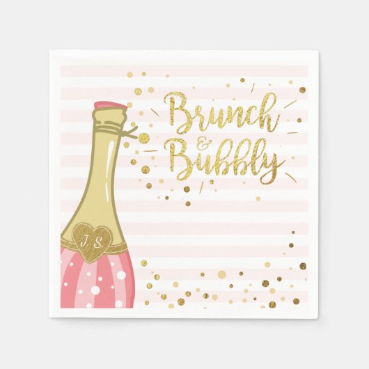 Brunch & Bubbly Brautparty Paper Napkin Gold Serviette (Vorderseite)