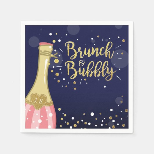 Brunch & Bubbly Brautparty Paper Napkin Gold Serviette (Vorderseite)