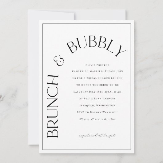 Brunch & Bubbly Brautparty Party Einladung (Vorderseite)