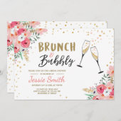 Brunch & Bubbly Brautparty Pink Gold Champagne Einladung (Vorne/Hinten)