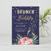 Brunch & Bubbly Brautparty Pink Gold Champagne Einladung (Stehend Vorderseite)