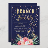Brunch & Bubbly Brautparty Pink Gold Champagne Einladung (Vorne/Hinten)