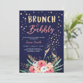 Brunch & Bubbly Brautparty Pink Gold Champagne Einladung (Stehend Vorderseite)
