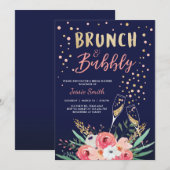 Brunch & Bubbly Brautparty Pink Gold Champagne Einladung (Vorne/Hinten)
