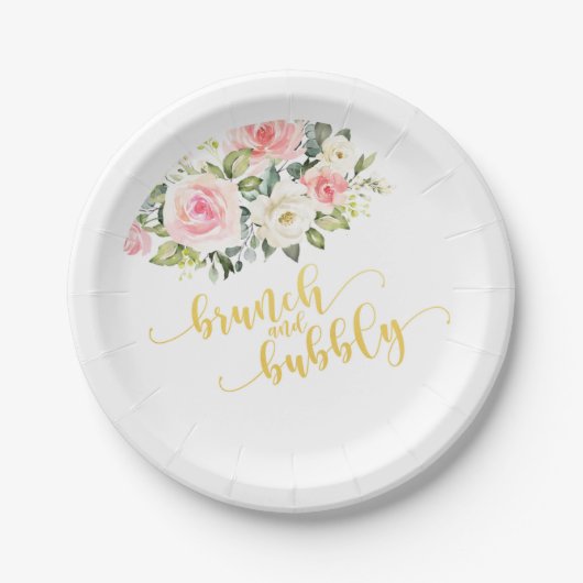Brunch & Bubbly Brautparty Plate - Goldtext Pappteller (Vorderseite)
