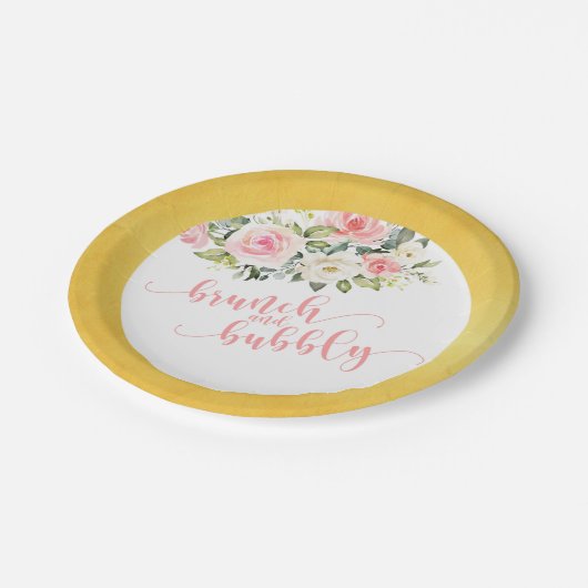 Brunch & Bubbly Brautparty Plate - Rosa/Gold Pappteller (Schrägansicht)