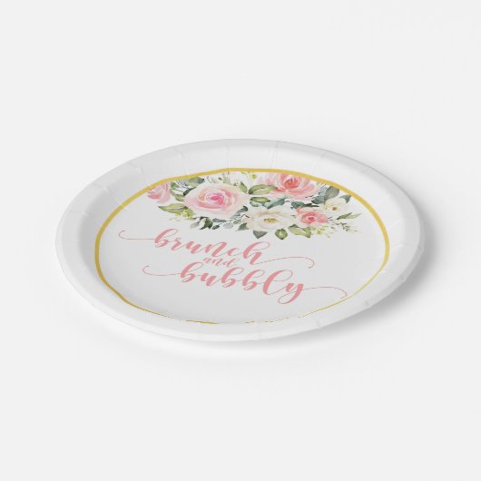 Brunch & Bubbly Brautparty Plate - Rosa Pappteller (Schrägansicht)