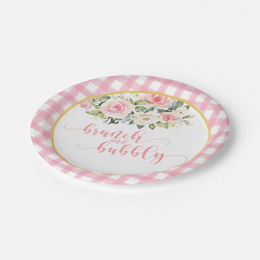 Brunch & Bubbly Brautparty Plate - Rosa Text Pl Pappteller (Schrägansicht)