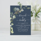 Brunch & Bubbly Brautparty QR Code Eukalyptus Einladung (Stehend Vorderseite)