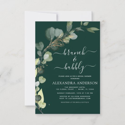 Brunch & Bubbly Brautparty QR Code Eukalyptus Einladung (Vorderseite)