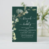 Brunch & Bubbly Brautparty QR Code Eukalyptus Einladung (Stehend Vorderseite)