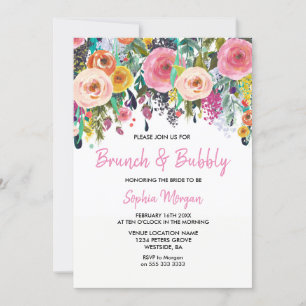 Brunch & Bubbly Brautparty Rosa Blütenladen Einladung