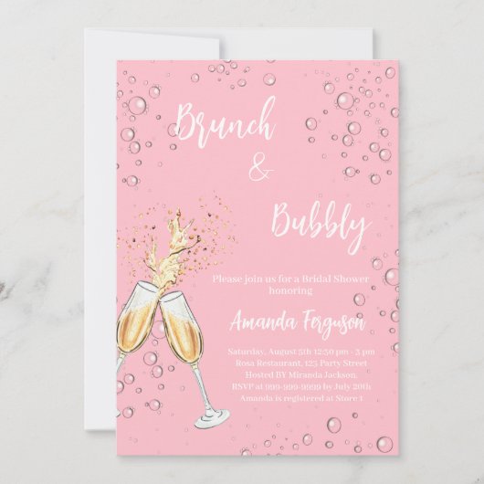 Brunch Bubbly Brautparty Rosa Rosa Juckreiz Einladung (Vorderseite)