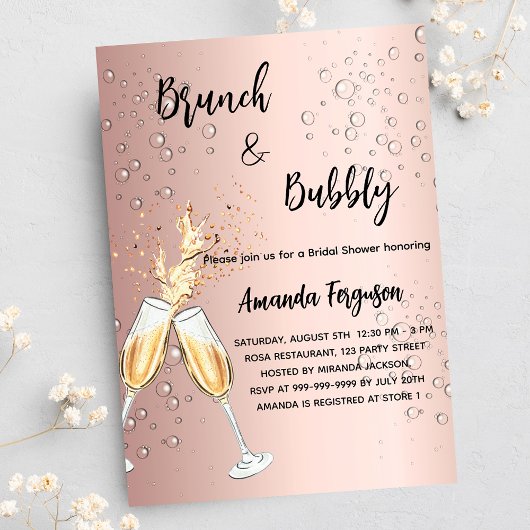 Brunch Bubbly Brautparty Rose Blasen Luxus Einladung
