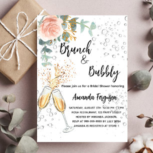 Brunch Bubbly Brautparty Rose Blumenluxus Einladung