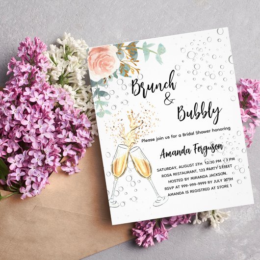 Brunch Bubbly Brautparty Rose Einladung Flyer
