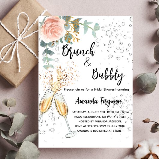 Brunch Bubbly Brautparty Rose Einladungspostkarte