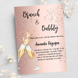 Brunch Bubbly Brautparty Rose Goldblasen Einladungspostkarte
