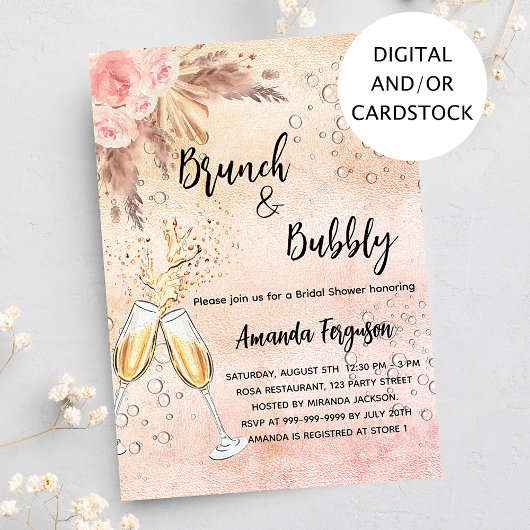 Brunch Bubbly Brautparty Rose Pampelgras Einladung