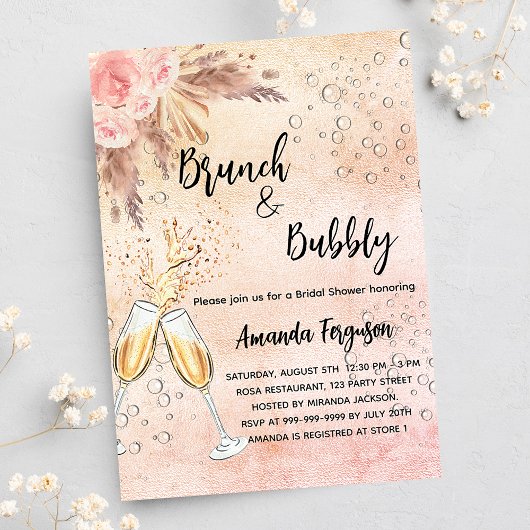 Brunch Bubbly Brautparty Rose Pampen Luxus Einladung
