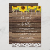 Brunch & Bubbly Brautparty Sonnenblume Rustikal Einladung (Vorne/Hinten)