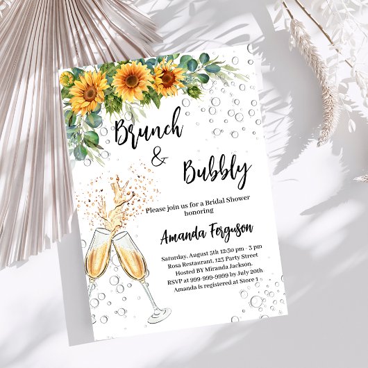 Brunch Bubbly Brautparty Sonnenblumen Grünpflanzen Einladung