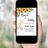 Brunch Bubbly Brautparty Sonnenblumen Grünpflanzen Einladung