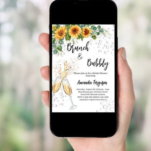 Brunch Bubbly Brautparty Sonnenblumen Grünpflanzen Einladung