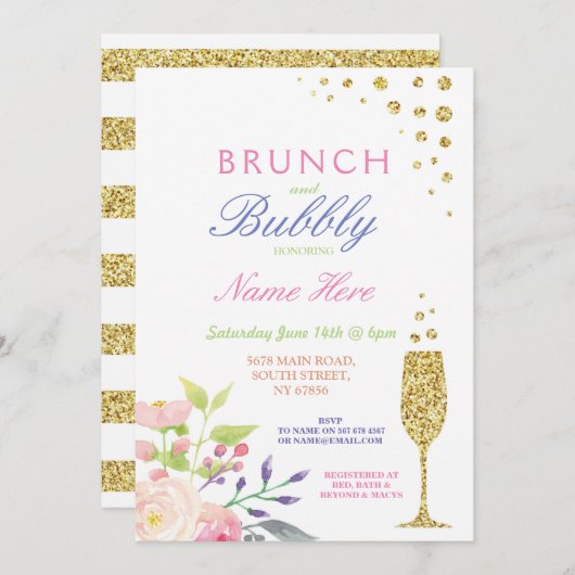 Brunch & Bubbly Brautparty Sweet Floral Einladung (Vorne/Hinten)