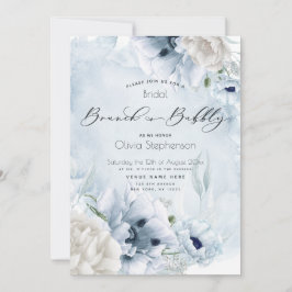 Brunch Bubbly Brautparty Watercolor Blue Blume Einladung