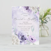 Brunch Bubbly Brautparty Watercolor Lilac Poppy Einladung (Stehend Vorderseite)