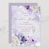 Brunch Bubbly Brautparty Watercolor Lilac Poppy Einladung (Vorne/Hinten)