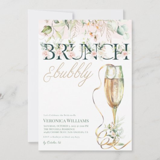 Brunch & Bubbly Bridal Dusche Einladung (Vorderseite)