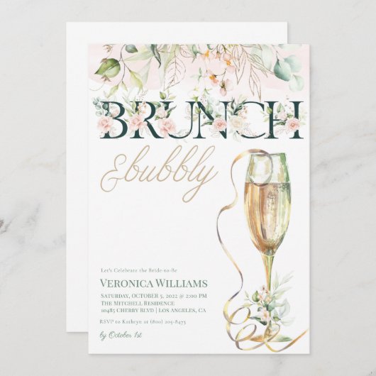Brunch & Bubbly Bridal Dusche Einladung (Vorne/Hinten)