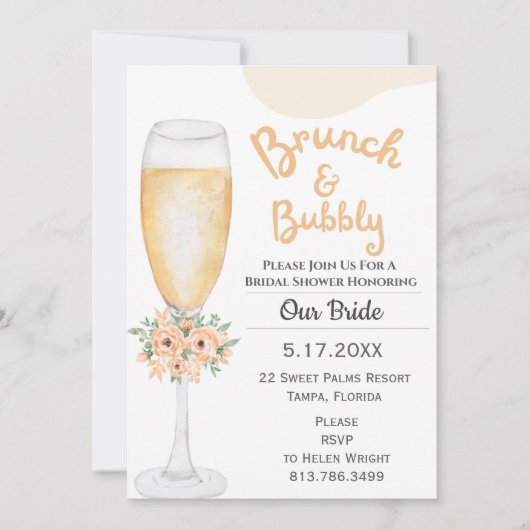 Brunch & Bubbly Bridal Dusche Einladung (Vorderseite)