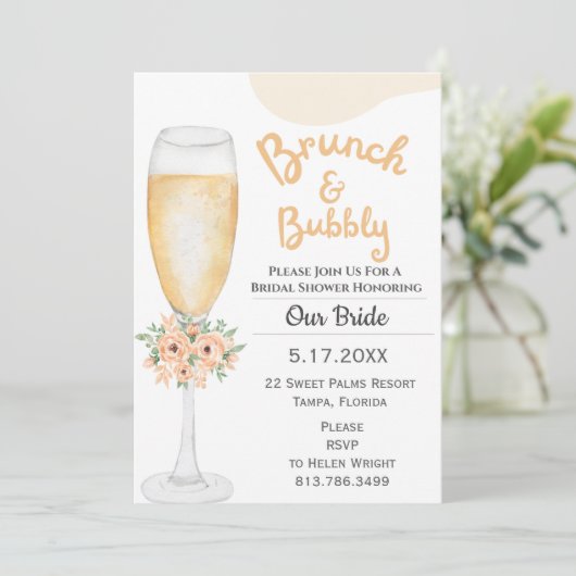 Brunch & Bubbly Bridal Dusche Einladung (Stehend Vorderseite)