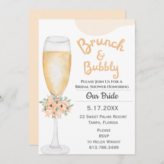 Brunch & Bubbly Bridal Dusche Einladung (Vorne/Hinten)