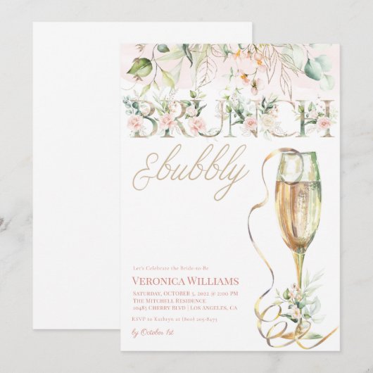 Brunch & Bubbly Bridal Dusche Einladung (Vorne/Hinten)
