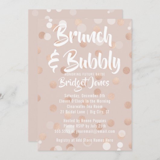 Brunch & Bubbly Bridal Dusche Einladung Confetti (Vorne/Hinten)