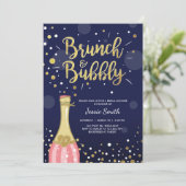Brunch & Bubbly Bridal Dusche Einladung Navy Gold (Stehend Vorderseite)