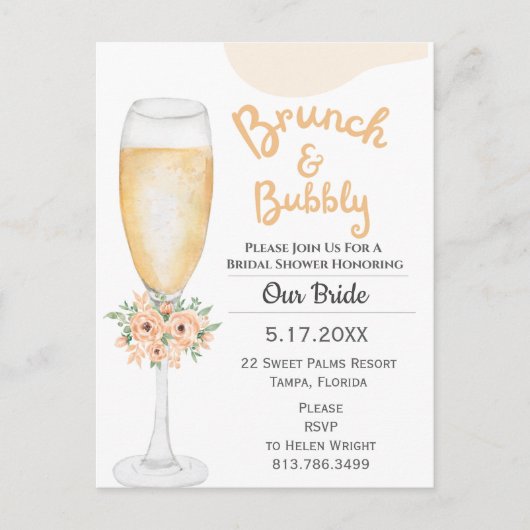 Brunch & Bubbly Bridal Dusche Einladung Postkarte (Vorderseite)